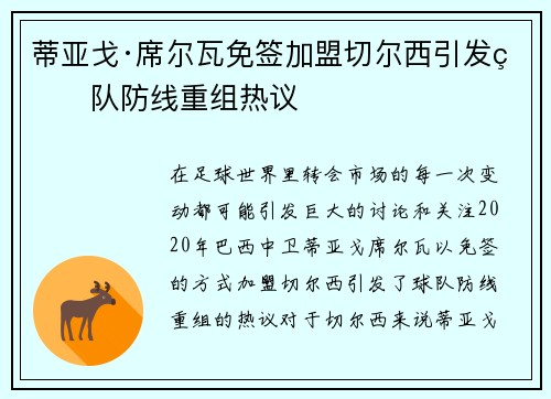 蒂亚戈·席尔瓦免签加盟切尔西引发球队防线重组热议 蒂亚戈·席尔瓦免签加盟切尔西引发球队防线重组热议